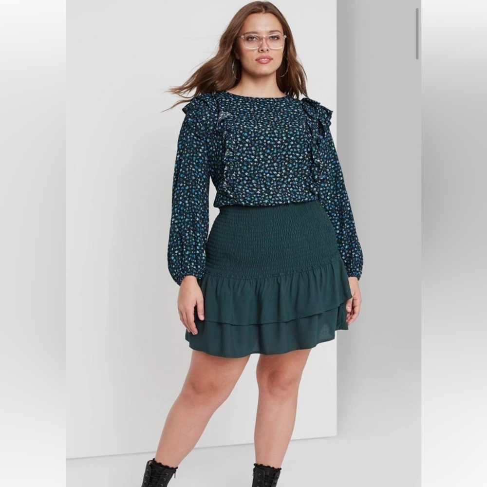 Wild Fable Womens Smocked Ruffle Mini Skirt Green